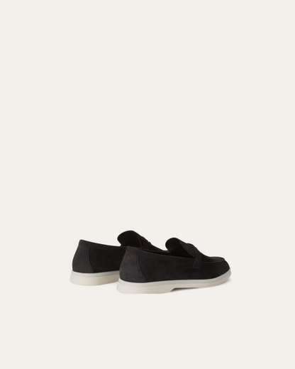 Loro Piana Summer Walk Suede ‘Caviar’ Loafers with Charms