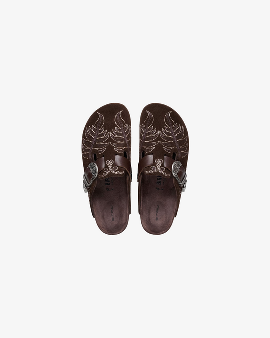 Etro x Birkenstock Boston Embroidered 'Brown' Suede Clogs