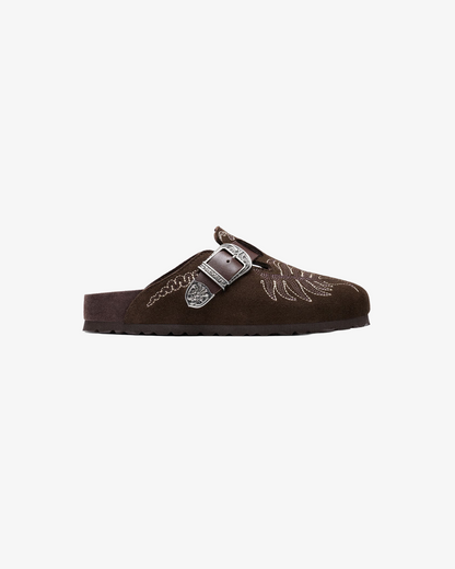 Etro x Birkenstock Boston Embroidered 'Brown' Suede Clogs