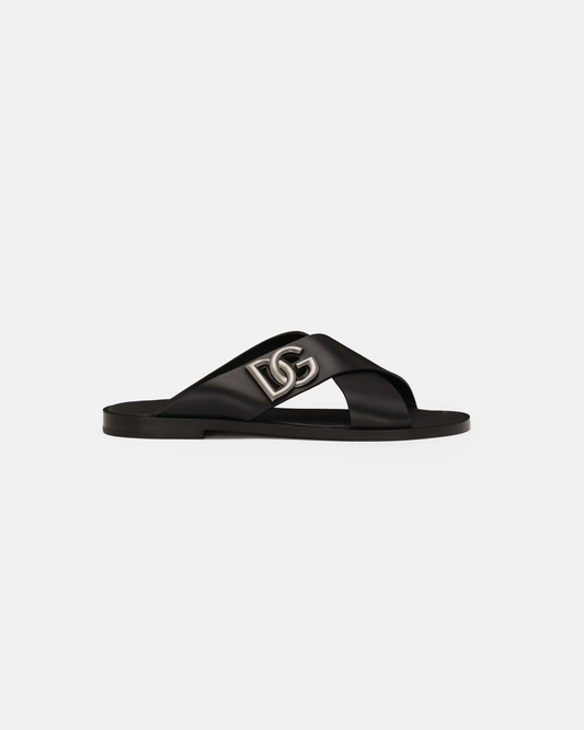 Dolce & Gabbana Light Calfskin Sandals with Metal DG Logo