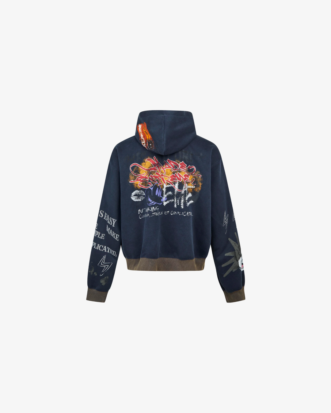 Street Graffiti Print Loose Zip-up Hoodie "Blue"