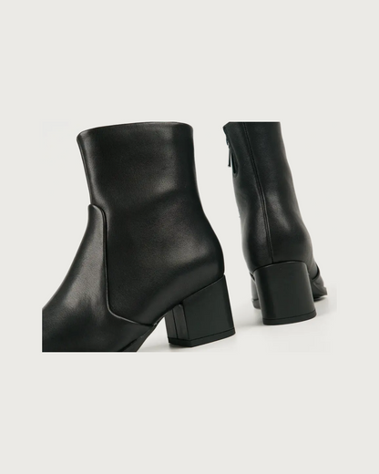 Heeled Leather Ankle Boot in Black